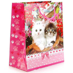 ПАКЕТ ПОДАРОЧНЫЙ 'ВЕСЕЛЫЙ ПРАЗДНИК' ДОМАШНИЕ ЖИВОТНЫЕ КОШКИ, 26Х32Х14СМ, ГЛЯНЦЕВЫЙ УП-24ШТ в кор.3уп