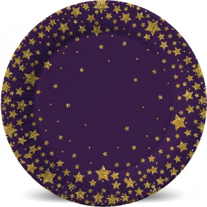 Набор бумажных тарелок Звезды на черном - 2, 6 шт d=180 мм