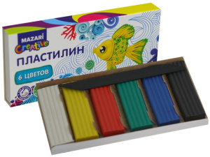 Пластилин классический 06 цветов, 120г, со стеком