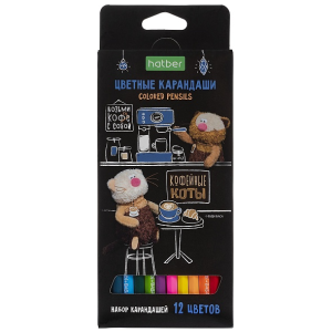Карандаши цветные /ECO/ 12 цв.-Кофейные коты- заточен. в карт. короб. с европодвесом