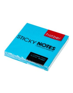 Бумага для заметок 100л 76x76мм с клеевым краем Hatber NEON Голубая в индив.упак.