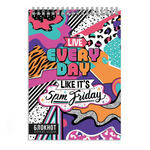 Блокнот, А5, 60 л, арт. 62775 ПЯТНИЧНОЕ НАСТРОЕНИЕ / гребень по короткой стороне, сплошной УФ-лак, Б