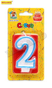 Свеча для торта с синей окантовкой с блёстками Цифра 2 С-1100