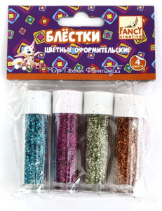 Блестки цветные оформительские, 4 цв х 3,2 гр, 12 цв. ассорти, п/п с е/подвесом