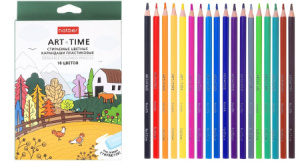 Карандаши цветные стираемые пластиковые Hatber трехгран.корпус 18 цв.-ART-TIME- заточен.   в карт. к