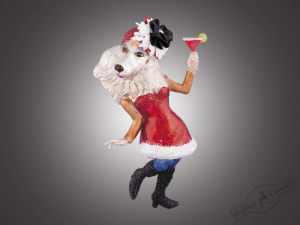 Собака /Леди/ в красном платье и шляпке с бокалом (стекло) П/У, 8х15 см