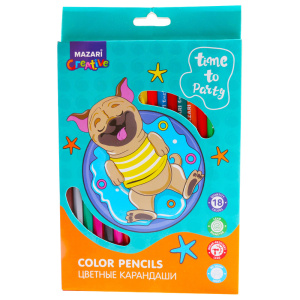 Карандаши цветные пластиковые, TIME TO PARTY, 18 цв., шестигранный корпус, d грифеля = 2.6 мм, карто