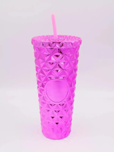 Пластиковый стакан с крышкой. Розовый 700мл