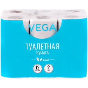 Бумага туалетная Vega  2-слойная, 12шт., эко, 15м, тиснение, белая 315617