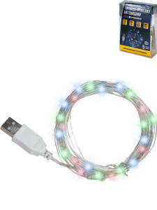 MILED Гирлянда-проволока. 5 м 50 ламп, разноцветный свет, USB 5V НУ-3021