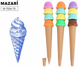 Ручка шариковая ICE CREAM +, СИНЯЯ, пулевидный пиш.узел 0.7мм, корпус пластиковый цветной, сменный с