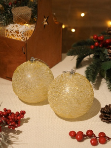Набор ёлочных украшений Шары с подсветкой 2 шт Золотая метель, 10 см НУ-5655
