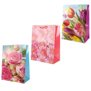 ПАКЕТ ПОДАРОЧНЫЙ 'ВЕСЕЛЫЙ ПРАЗДНИК' ЦВЕТЫ. 18X23X9СМ, ГЛЯНЦЕВЫЙ, В АССОРТ. В ПАК. УП-12ШТ в кор.12уп