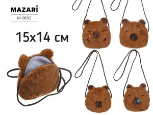 Сумочка пушистая CAPYBARA, через плечо, на молнии, размер 15х14см, ассорти 4 дизайна, ОПП-упаковка