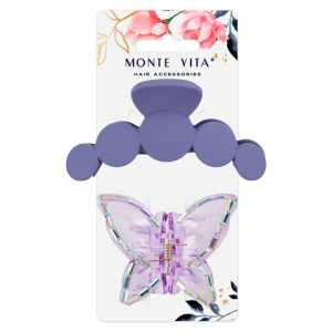 Крабы для волос НАБОР 2 шт., 7 см / 8 см, глянцевый, soft touch, фиолетовый, MONTE VITA, 457033