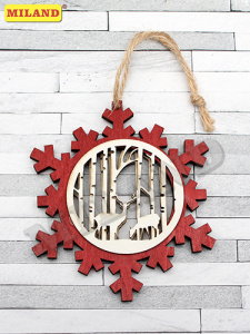 Новогоднее украшение. Деревянная подвеска объемная Красная снежинка, 11 см  НДУ-8378