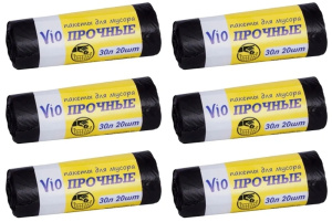 Пакеты для мусора  30л 20шт 11мкм черные (ПВД) VIO ПРОЧНЫЕ (от 10 шт) (пкб)