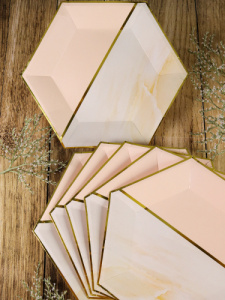 Бумажные тарелки с   тиснением   Бежевый мрамор, 23 см, 6 шт ФЛ-2779