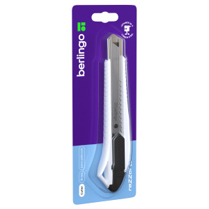 Нож канцелярский 18мм Berlingo /Razzor 200/, auto-lock, металл. направл., белый, европодвес (1070207