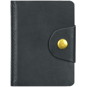 Визитница карманная OfficeSpace на кнопке, 10*7см, 18 карманов, натуральная кожа, черный 312563