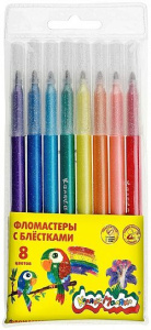 Фломастеры Каляка-Маляка с блёстками 8 цв. кругл. корп. легкосмываемые круглая блист. упак.
