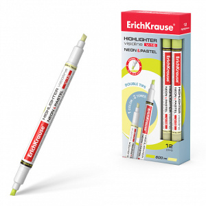 Текстмаркер ErichKrause® Visioline V-16 Neon+Pastel, цвет чернил желтый (в коробке по 12 шт.)