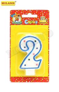 Свеча для торта с голубой окантовкой Цифра /2/  С-1196