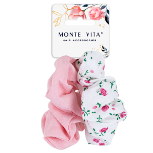 Резинки для волос НАБОР 2 шт., 4х20 см, скранч, розовый, белый, MONTE VITA, 457073