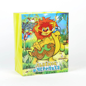 ПАКЕТ БУМАЖНЫЙ 'ВЕСЕЛЫЙ ПРАЗДНИК', ДИЗАЙН 'ЛЬВЁНОК И ЧЕРЕПАХА', Р-Р 13Х17Х7СМ УП-24ШТ в кор.6уп