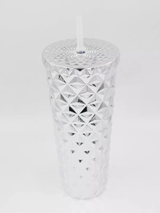 Пластиковый стакан с крышкой. Серебро 700мл