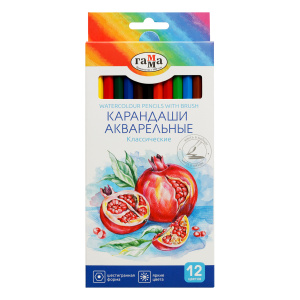 Карандаши акварельные Гамма /Классические/, 12цв., шестигранные, заточен., с кистью, картон. упак.,