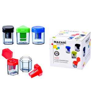 Точилка пластиковая VARY, 1 отверстие для заточки, 4 дизайна, с контейнером для стружки, картонная к