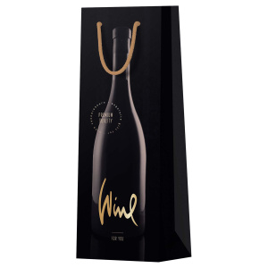 Пакет подарочный 12*36*8,5см MESHU /Black/, матовое ламинирование, отд. фольгой, под бутылку MS_5204