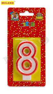 Свеча для торта с красной окантовкой с блестками Цифра 8 С-2413