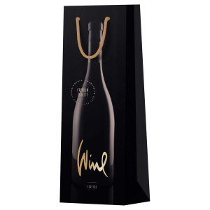 Пакет подарочный 12*36*8,5см MESHU /Black/, матовое ламинирование, отд. фольгой, под бутылку MS_5204