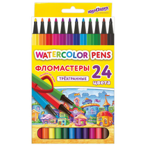 Фломастеры ЮНЛАНДИЯ /ВОДНЫЙ МИР/, 24 цвета, трехгранные, вентилируемый колпачок, картон, 152183