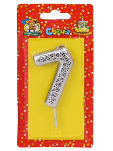 Свеча для торта Звёздочки, серебряная  Цифра 7  С-6001