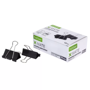 Зажимы для Бумаг Hatber X-Mate 51мм черные 12шт.  в картонной коробке