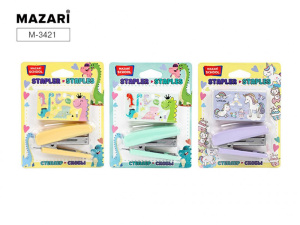 Набор: степлер № 10 и скобы (500 шт.), 6 дизайнов, блистерная упаковка / картонный дисплей