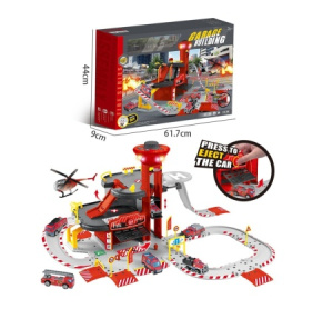 Парковка 3-уровневая /Пожарная часть/: парковка с лифтом, с подсветкой, звуком, 3 машинки, 60 детале