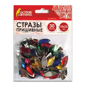 Стразы для творчества ЛОДОЧКА, ЦВЕТ АССОРТИ, 10*23мм, 30г, ОСТРОВ СОКРОВИЩ, 661214
