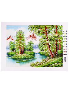 Н-р для вышив. бисером 19x25 см (частичн.заполн.,канва с рис) Летний день в лесу (Арт. AS060)