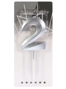 Свеча для торта Серебряный стиль Цифра 2 С-2974, ш/б 50