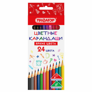 Карандаши цветные ПИФАГОР ЭКО /КЛАССИК/, 24 цвета, шестигранные, 182050