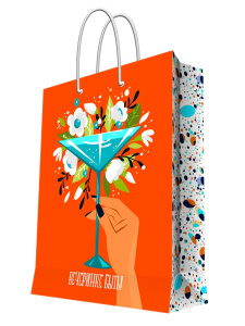 Бумажный пакет для сувенирной продукции с ламинацией, с шириной основания 17,8 cм, плотность бумаги 