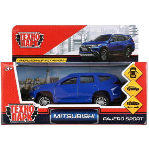 Машина металл MITSUBISHI PAJERO SPORT 12 см, двери, баг, инер, синий, 