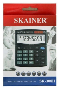 Калькулятор SKAINER настольный маленький 100х124х32 мм, 8 разрд., 2 пит., черный
