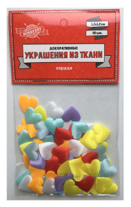 ДЕКОРАТИВНЫЕ УКРАШЕНИЯ ИЗ ТКАНИ  /СЕРДЦА/ (ТХ-9125) 1,7х1,2см, набор 80шт