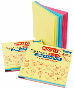 11. ТМ/Profit/Бумага для заметок с клеевым краем 4 ЦВЕТА(ЗС-1561) 76х76 мм, 100л, пастель, кратно 12