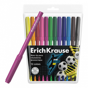 Фломастеры ErichKrause Sport DNA, 12 цветов (в футляре с европодвесом 12 шт)